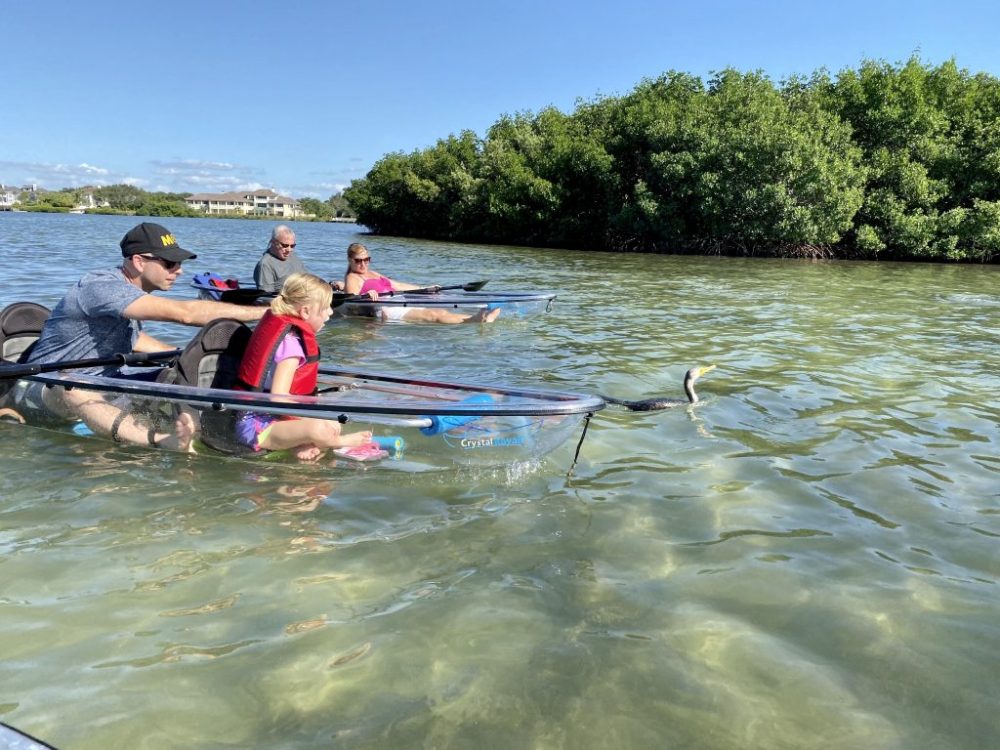 a group of people rowing a boat in the water