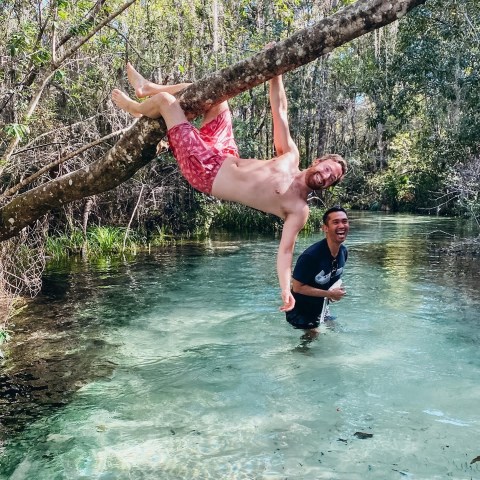 a person swimming in a body of water