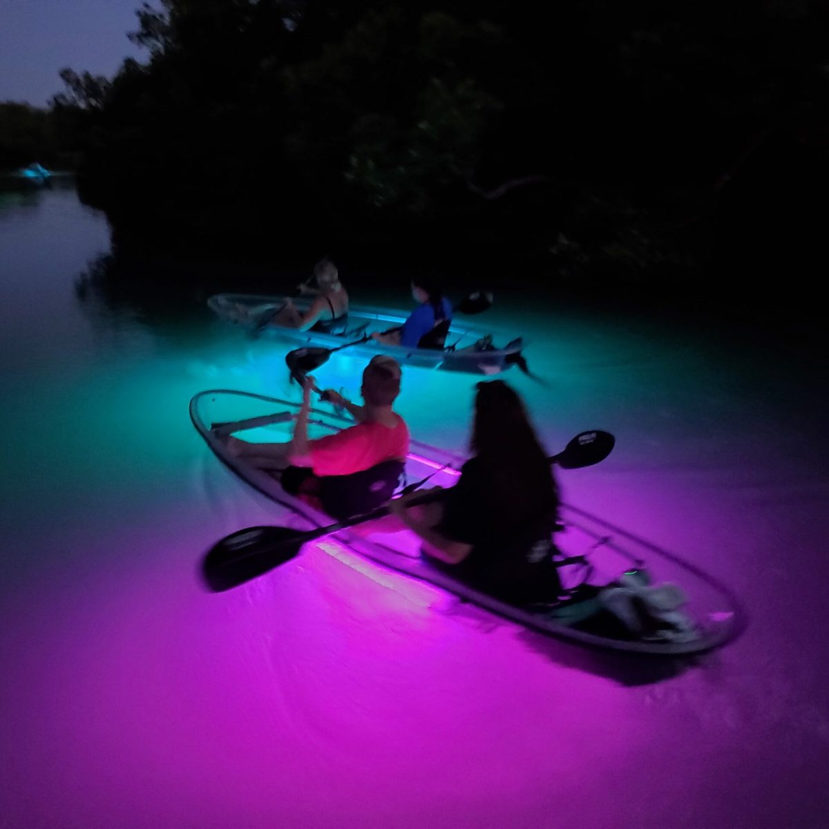 a person swimming in the dark