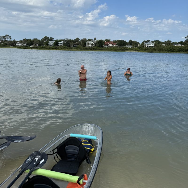 a group of people in a boat on a body of water