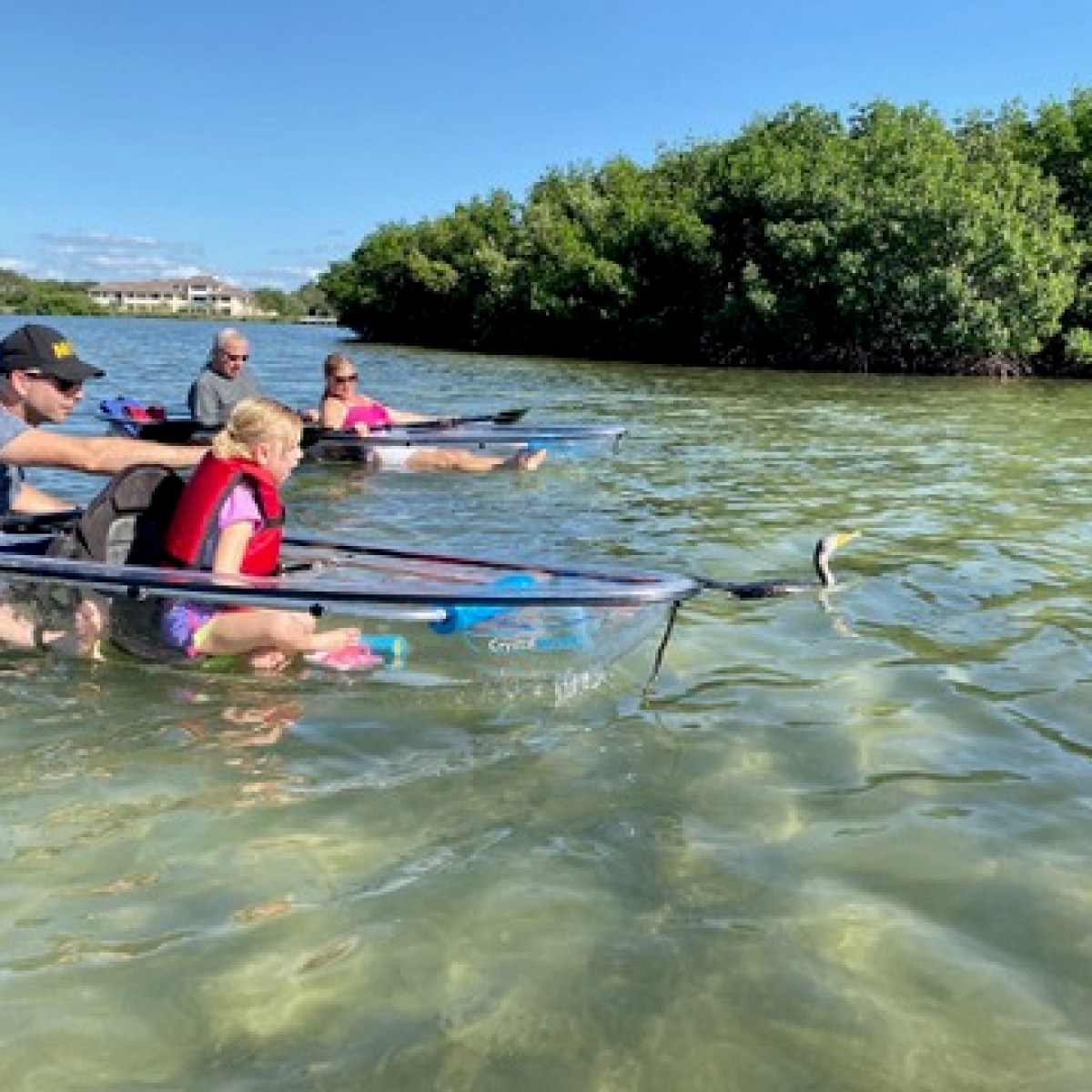 a group of people rowing a boat in the water