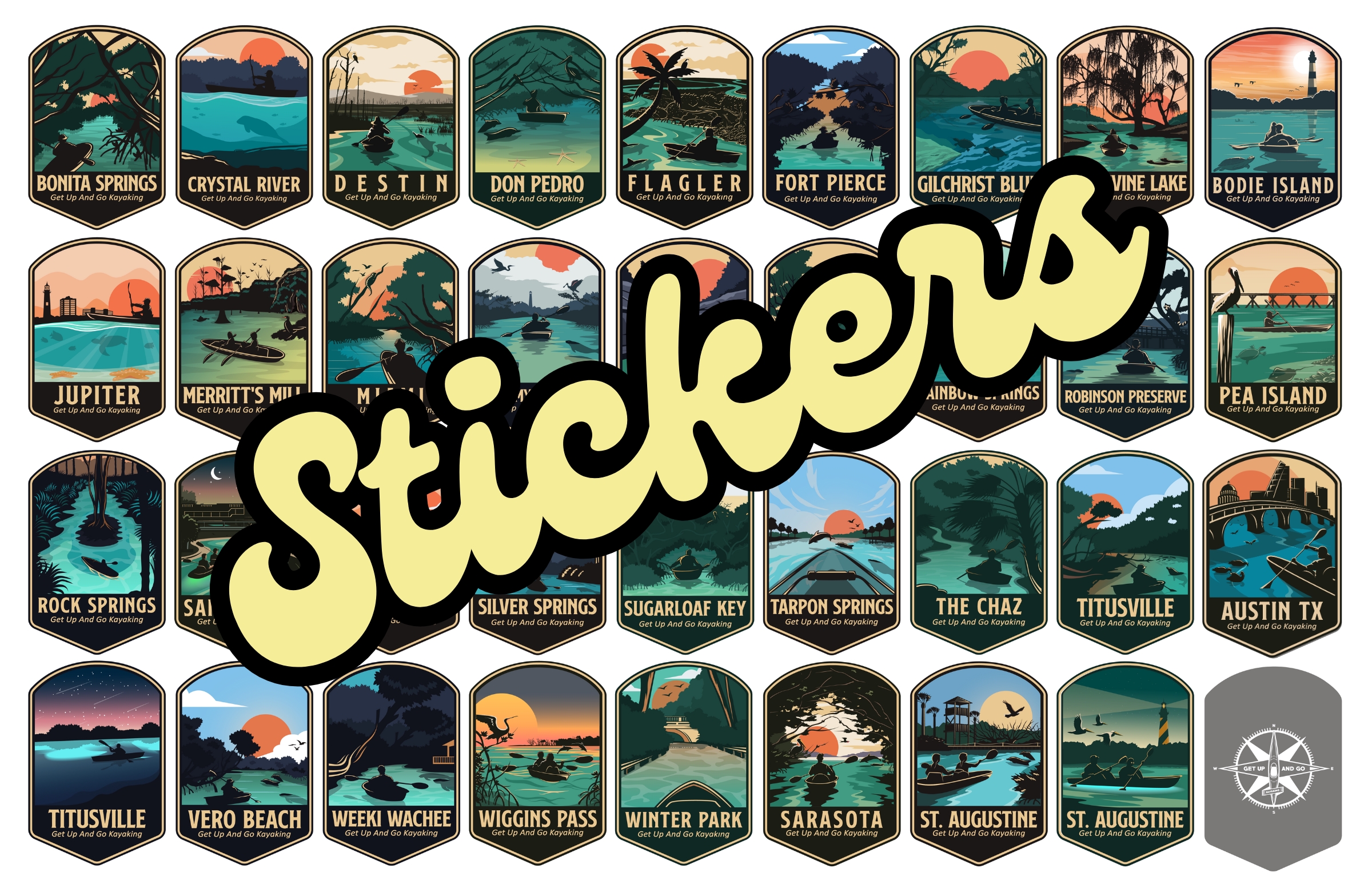 get up and go kayaking stickers