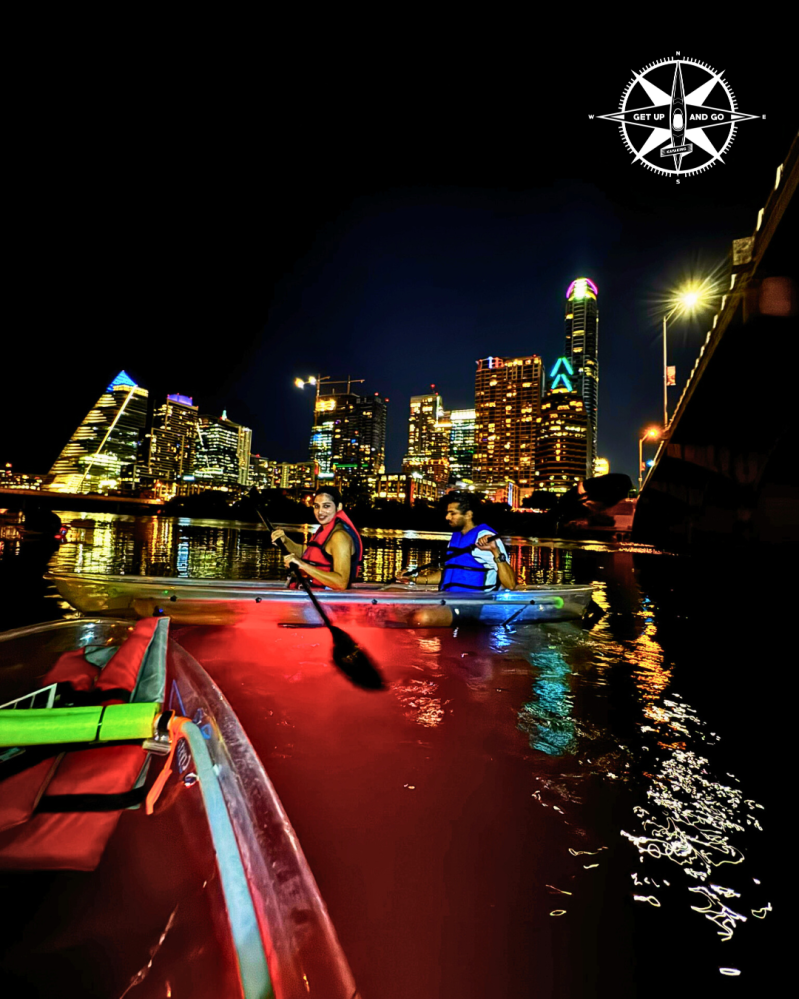 a boat that is lit up at night