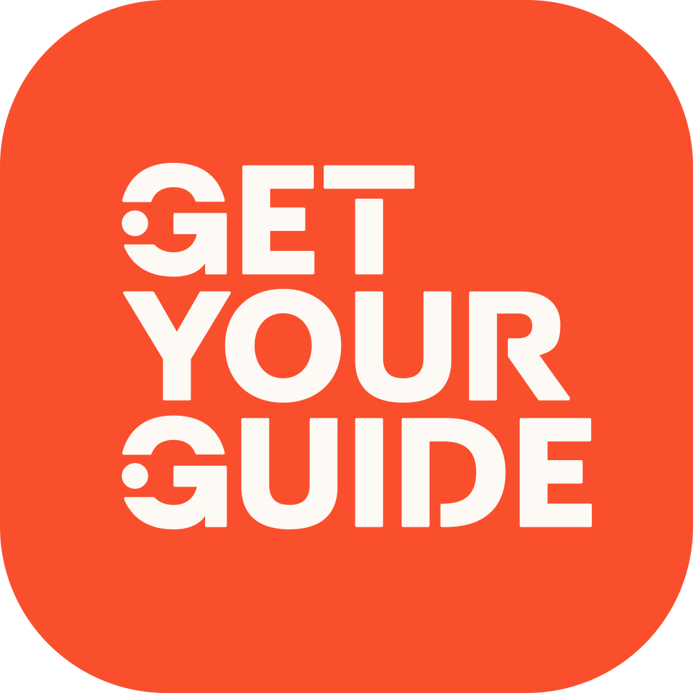 Logo with text 'GET YOUR GUIDE' on orange background.